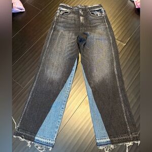 Amo jeans Ava crop raven black and blue paneled size 26 EUC